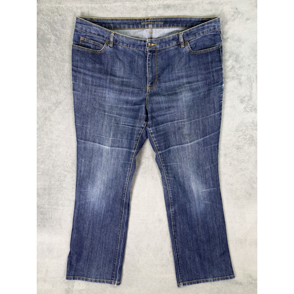 Michael Kors Jeans Womens 18W Plus Blue Dark Wash High Rise Baggy Wide Leg